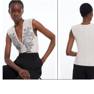 Karen Millen White Figure Form Bandaged Embellished Blouse; Holiday/Party Top!